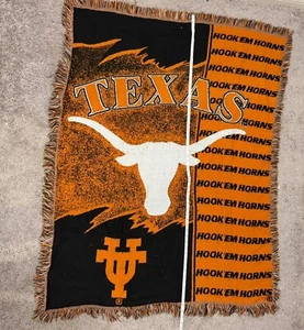 VTG University Of Texas Longhorns Hook 'Em UT Woven Throw Blanket Northwest USA - Picture 1 of 4