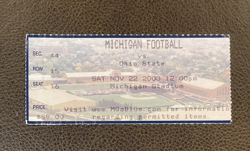 Boleto de fútbol americano universitario Michigan vs Ohio State 22/11/2003 talón M Clinch Big Ten Foto 1 de 3
