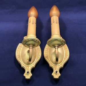 Pair of antique raw yellow brass candle wall sconces 19B - Picture 1 of 4