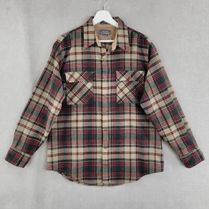 Le Tigre Shirt Mens Large Brown Plaid Vintage Flap Pockets Work Chore Lumberjack - Picture 1 of 7