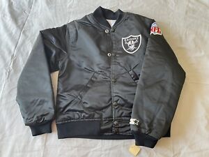VINTAGE 90's OAKLAND RAIDERS STARTER BOMBER JACKET YOUTH SMALL DEADSTOCK USA