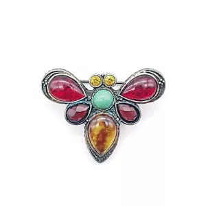 Spilla libellula pietra preziosa spilla turchese ambra argento vintage multicolore 1" - Foto 1 di 8