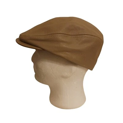 Kbethos News Boy Cap Driving Hat. 100% Leather Tan S/M Made In The USA. Banded. - Image 1 of 4