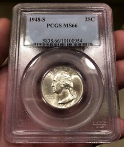 1948-S Washington Quarter graded MS66 by NGC Nice Flashy White Coin PQ+