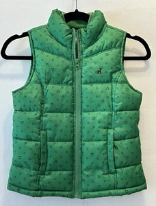 Old Navy Green Heart Puffer Vest Girl's Size Med FullZip Front EUC - Picture 1 of 7
