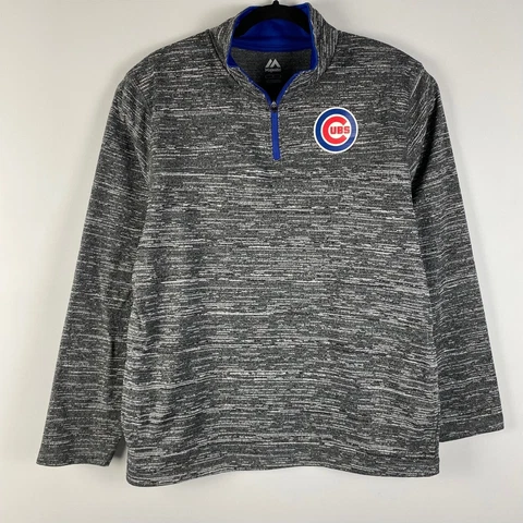 Chicago Cubs Majestic 1/4-Zip Fleece Lined Mock Neck Pullover Jacket Gray Large Cover