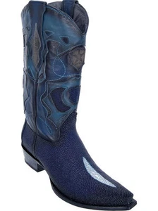 LOS ALTOS SNIP TOE NAVY GENUINE STINGRAY SINGLE STONE WESTERN COWBOY BOOT (EE) - Picture 1 of 2