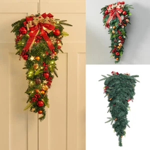 Door Hanging Christmas Wreath LED Berries Artificial Xmas Garland Festival Decor - Picture 1 of 26