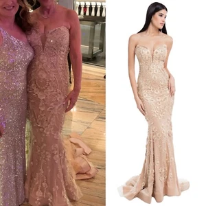 Vestido de noche de concurso Terani Couture Champhgne 1822GL7514 para mujer talla 14 - Imagen 1 de 16