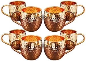 8 Pack Pure Copper Moscow Mule Mugs, Each Hammered Mug Holds 18 Ounces - Picture 1 of 6