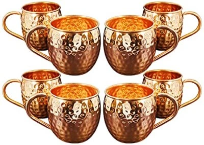 8 Pack Pure Copper Moscow Mule Mugs, Each Hammered Mug Holds 18 Ounces
