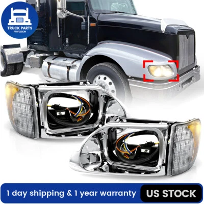 2PCS Headlight Housing Bases w/LED Corner Lamp For International 9200 9400 LH&RH Foto 1 de 4