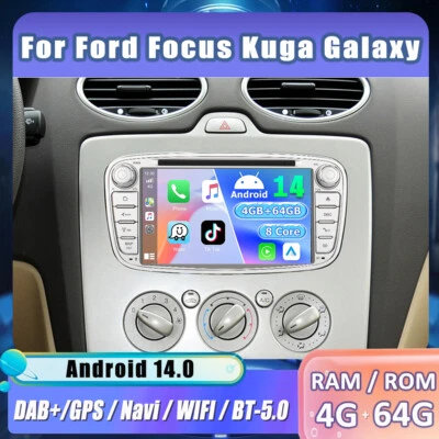 64GB Autoradio Für Ford Focus Mondeo C-MAX Galaxy Android 14 GPS Navi DVD 4G AM - Bild 1 von 4