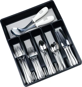 Silverware Organizer for Kitchen Drawers Flatware Utensils & Cutlery Tray, Black - Picture 1 of 7