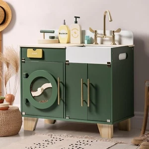 Robud Wooden Pretend Toy Washing Machine Play Kitchen Playset for Toddlers 3+ - Picture 1 of 9