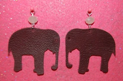 Elephant Genuine Leather Earrings--925 Sterling Silver Hooks - Изображение 1 из 4