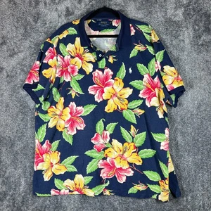 Polo Ralph Lauren Polo Shirt Mens 2XL Floral Hawaiian Classic Fit Hibiscus Pony - Picture 1 of 8