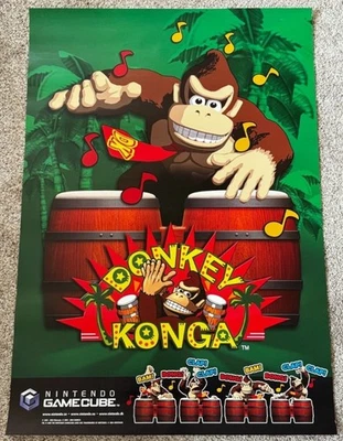 Póster promocional Donkey Konga 2003 Nintendo Gamecube Store Display 28x39 vintage Foto 1 de 4
