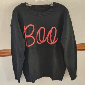 Suéter de Halloween Tejido Pullover Boo Diseño Brillo Negro Mediano 100% Poliéster - Imagen 1 de 7