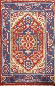 Geometric Rust/ Blue Handmade Accent Rug 2x3 Traditional Oriental Foyer Carpet - Picture 1 of 7