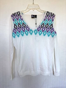 Cross Sportswear W Scramble V-neck Sweater Swedish brand Size M New with Tags - Picture 1 of 7