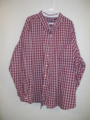 Camisa social xadrez vinho profundo Izod 4XL botão para baixo LS 56-58" mistura de algodão - Imagem 1 de 3