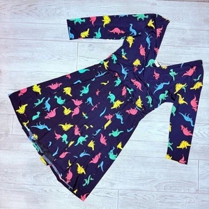 Abito dinosauro Jessy b modcloth blu navy taglia grande dinosauri arcobaleno fluidi - Foto 1 di 5