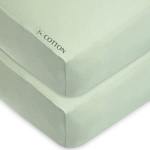 2 Pack Fitted Crib Sheets 28" x 52", Soft Breathable Neutral 100% Cotton Jers... - Picture 1 of 7