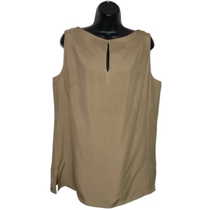 Top smanicato Akris seta donna 12 beige collo buco della serratura canotta neutro silenzioso lusso - Foto 1 di 19