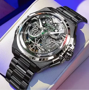 OUPINKE Multifunktions Tourbillon mechanische Uhren für Männer Skelett Zifferblatt Uhr - Bild 1 von 6