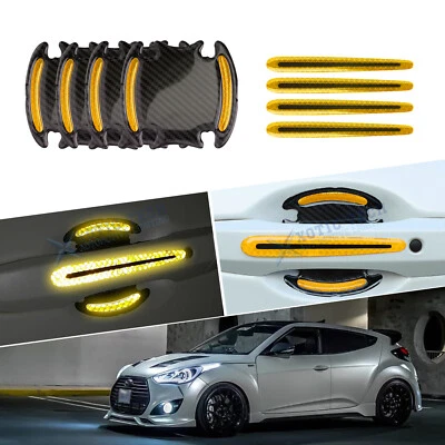Yellow Carbon Fiber Door Handle Protect Film Stickers For Hyundai Elantra Sonata - Image 1 of 4