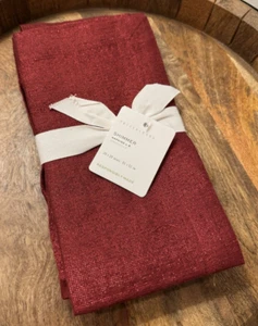 Set/4 Pottery Barn Shimmer Napkins RED 20" x 20" Linen Metallic Polyester Blend - Picture 1 of 7
