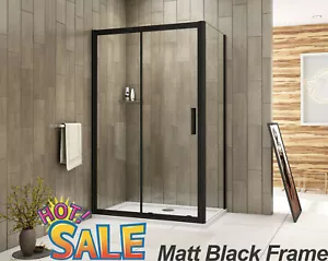 Black Frame Sliding Shower Enclosure Door Cubicle SidePanel&Tray&Waste NANOGlass - Picture 1 of 13