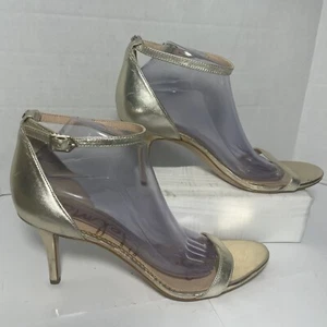 Sam Edelman Gold Shoes Womens 11 Leather Patti Ankle Strap Sandal Stiletto Heels - Picture 1 of 24