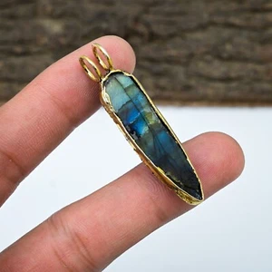 Colgante de plata 925 electroformadora gemas de labradorita natural enchapado en oro de 18k regalo - Imagen 1 de 4