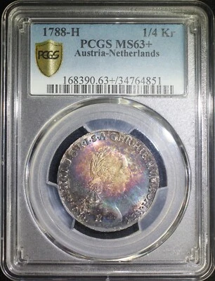 1788 H 1/4 KRONENTHALER AUSTRIAN NETHERLANDS PCGS MS63+ Colorful Rainbow Toning - Image 1 of 2