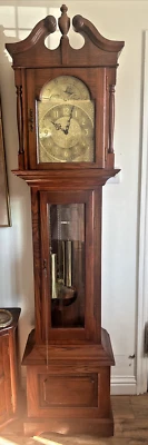 Vintage 20th Century Large Cherry Wood Grandfather Clock Hand built - Image 1 of 4