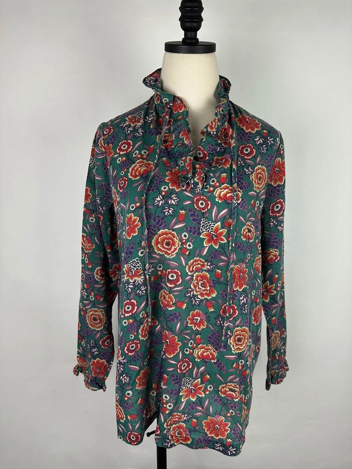 Blusa Camponesa Vintage Anos 70 M Floral Paisley Babado Gola Alta Hippie Boêmia   - Imagem 1 de 4