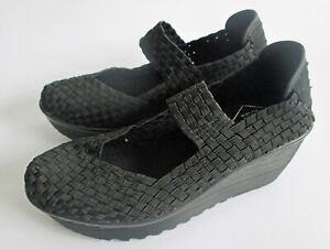 St John's Bay Women's Size 6.5M Shoes Heels Karma Woven Black Wedge Mary Jane