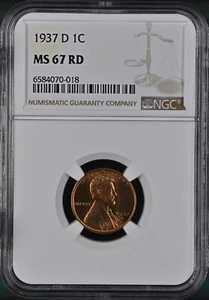 1937 D Lincoln Wheat Cent NGC MS67RD Copper Coin 1C - Picture 1 of 14