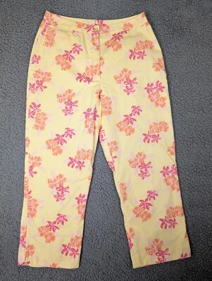 Pantalones LILLY PULITZER Amarillo Rosa Hibisco Floral Pull On Pantalones Talla 8 Algodón Forrado Foto 1 de 4