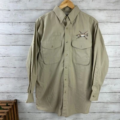O'KEEFE'S REEF Men Shirt Size Small Fishing Beige Shirt Long Sleeves 100% Cotton - Image 1 of 4