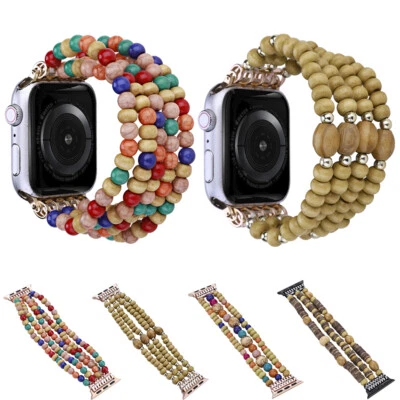 Деревянные бусины браслет для Apple Watch 10 9 8 7 6 5 4 SE 41/42/44/45/46/49 мм - Изображение 1 из 4