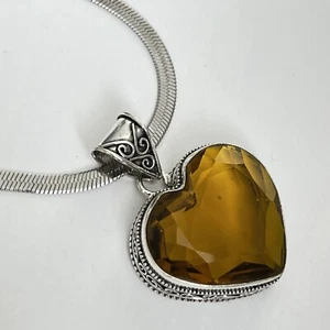 925 Sterling Silver Citrine Heart Necklace Pendant Gemstone Womens Jewelry - Picture 1 of 13