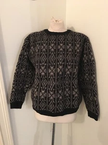 Vintage ETON Sport Black & Beige Tribal Pattern Wool Sweater Men's Sz M - Picture 1 of 1