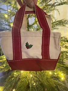 Vintage L.L. Bean Boat And Tote Canvas Mini Bag Holly Mistletoe Christmas Red - Picture 1 of 7