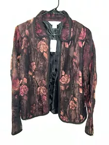 Christopher & Banks Black Red Maroon Floral Blazer Cardigan Women’s Size Small - Picture 1 of 5