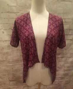 Cárdigan LulaRoe BIANKA Niñas Talla 2 Frente Abierto Transparente Geométrico Rosa Púrpura - Imagen 1 de 9