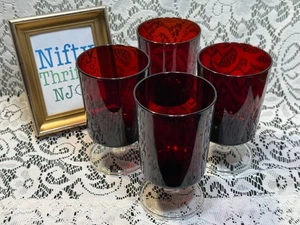 4x Vintage Arcoroc France Red Ruby Pedestal Drinking Glass ~ 5 1/8” H - Picture 1 of 7