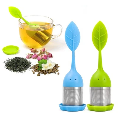 Paquete de 2 infusores de té de silicona, verde, azul, malla fina, filtro de té de hojas sueltas Foto 1 de 4